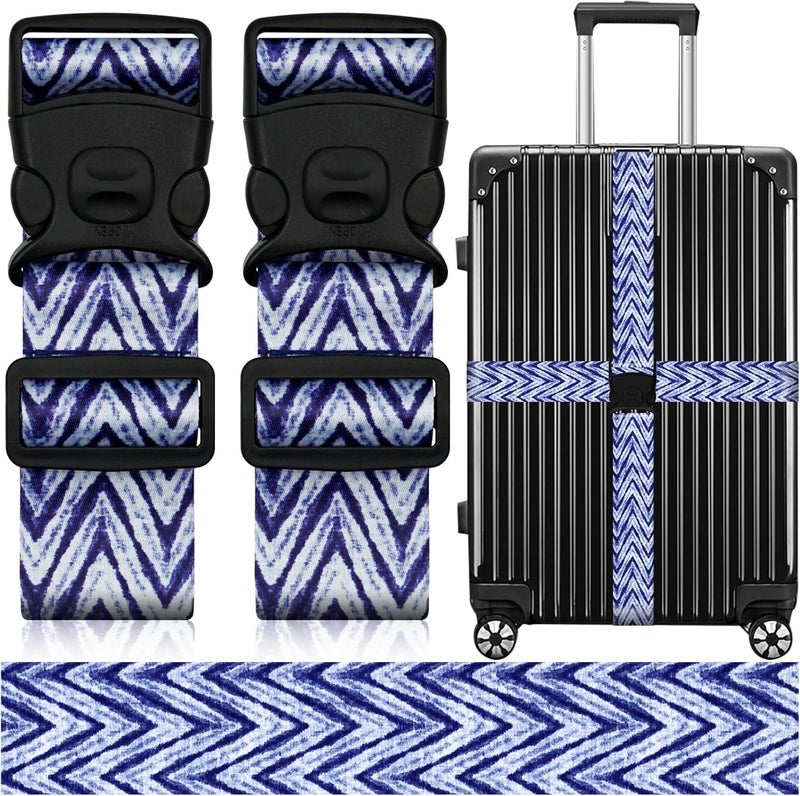 ZHOMA 2 Pack Luggage Straps for Suitcases, Adjustable Travel Belt with Double Lock and Quick Release Buckle, Heavy Duty Nylon Bag Packing Strap, Unique Identifiers Business Travel Accessories-Blue Wave - Image 1